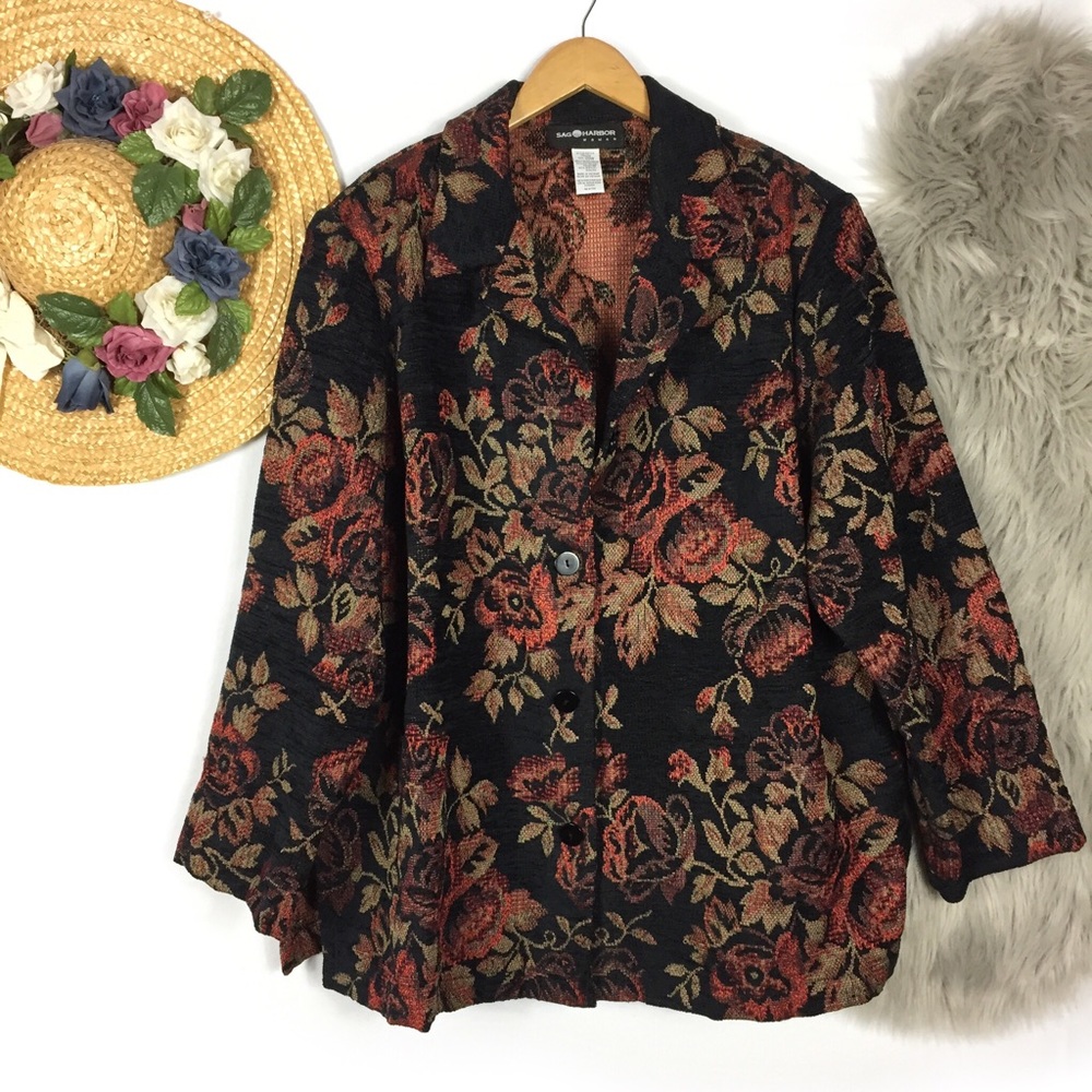 Sag Harbor Black Floral Jacquard Women's Blazer Jacket